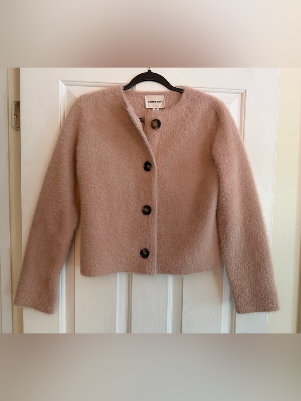 INDUSTRY mauve/dusty pink teddy button-front jacket structured yet soft look